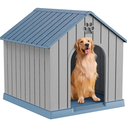Yardgrace Indoor Outdoor Waterproof Dog House,PP Material,Puppy Shelter with Air Vents and Elevated Floor,Sturdy Dog Kennel for Small to Large Sized Dogs, Easy to Assemble (Blue, 38.62×36.26×38.07 Inches)