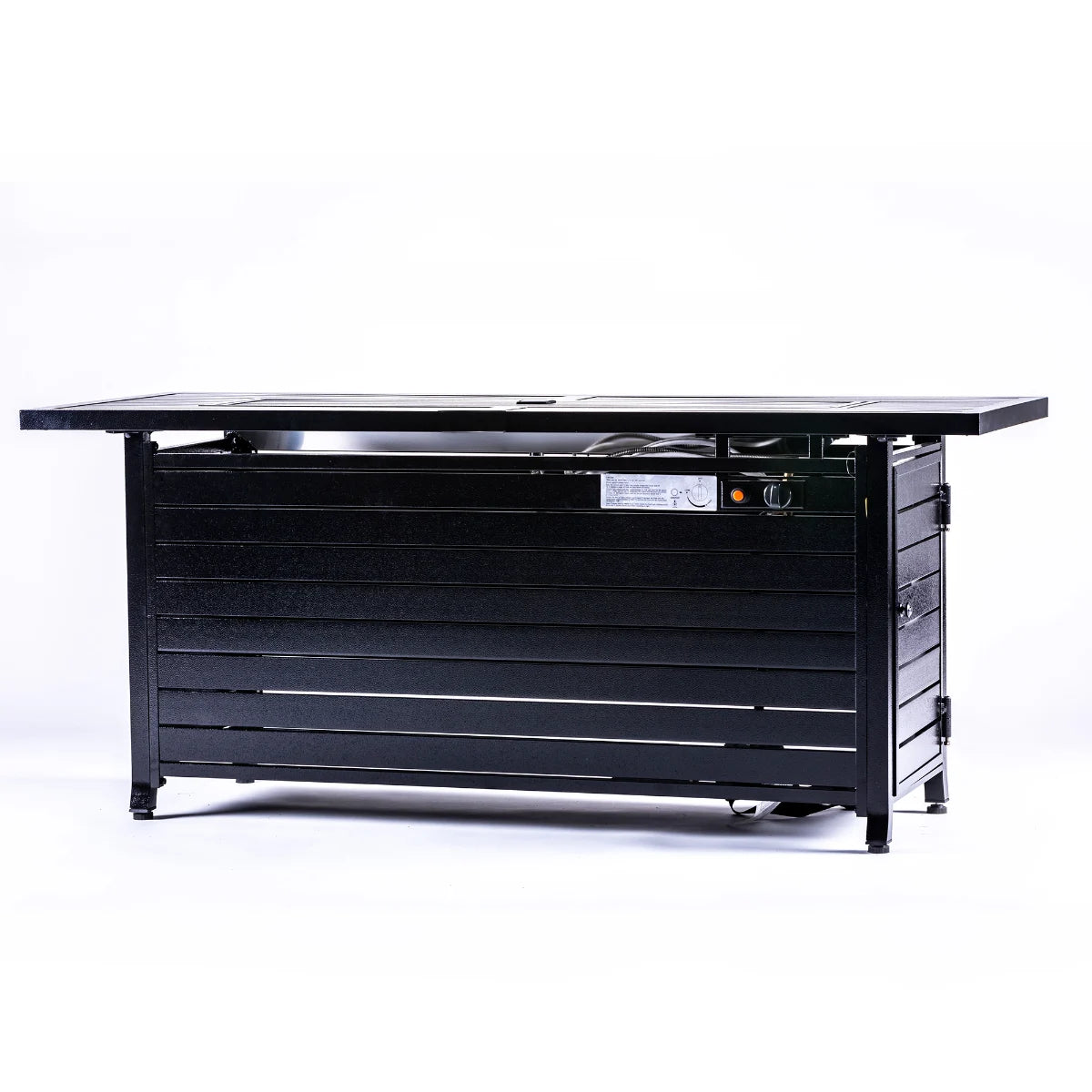 Yardgrace 57" Propane Fire Pit Table, 50,000 BTU Rectangular Outdoor Gas Firepit with Flush Lid, Hammered Black Louvered Base for Patio Furniture