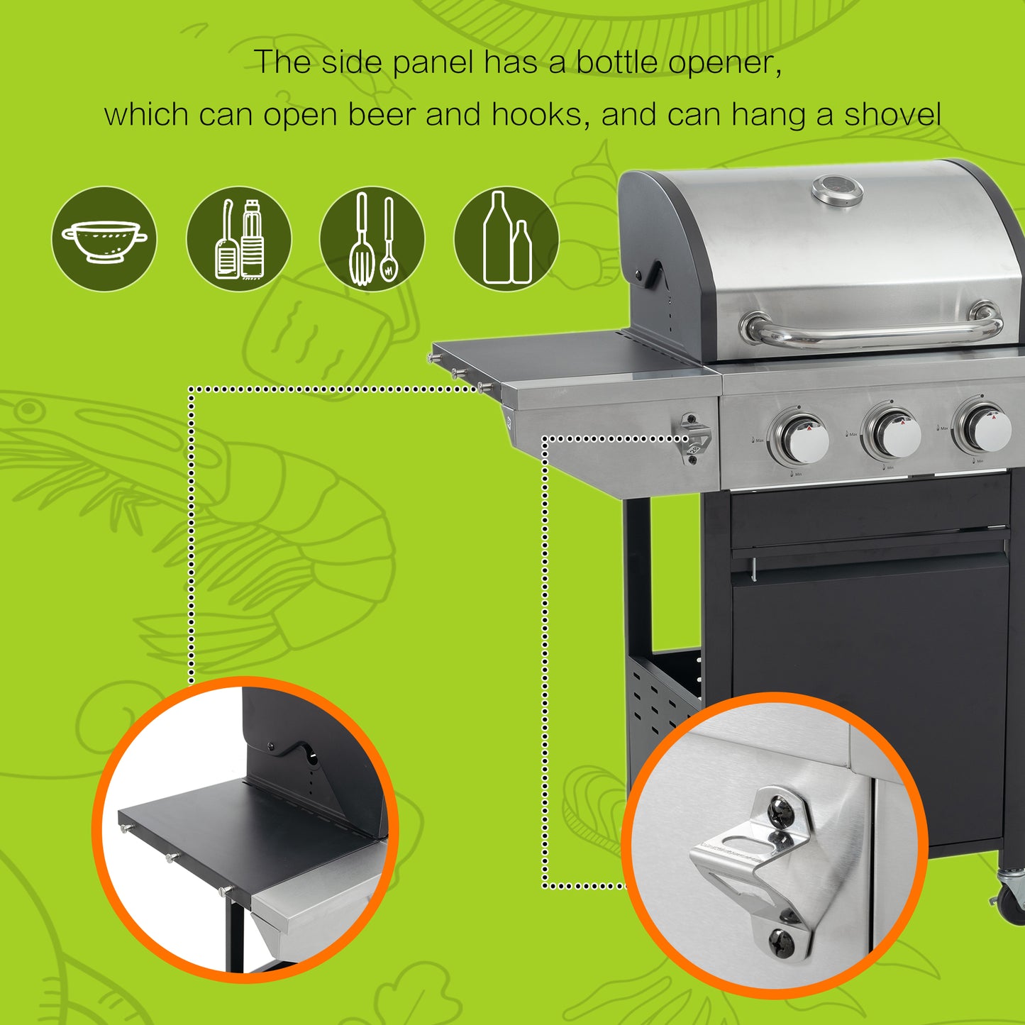 Gas Grill, 4 Burner/Silver BBQ Propane Gas Grill