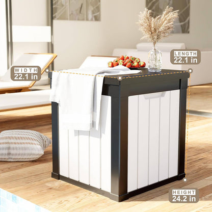 50 Gallon Outdoor Storage Box, Resin Deck Box, Waterproof , Lockable, UV-Resistant, Black & White