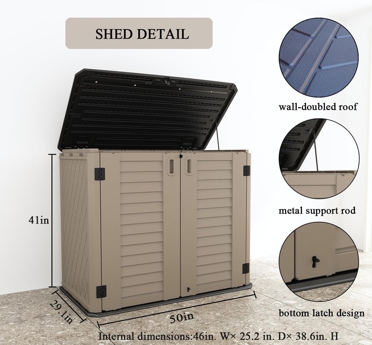 lawn mower storage shed dimensions and horizontal resin design