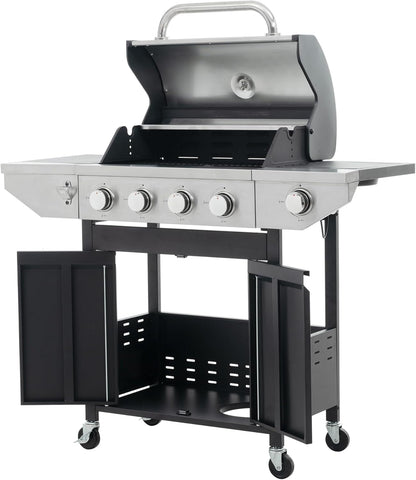 Outdoor 4-Burner Gas Grill with Side Burner stainless steel