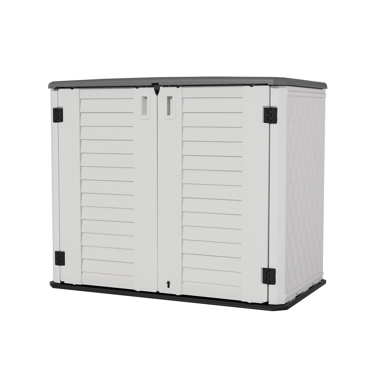 white outdoor resin storage cabinet for backyard organization