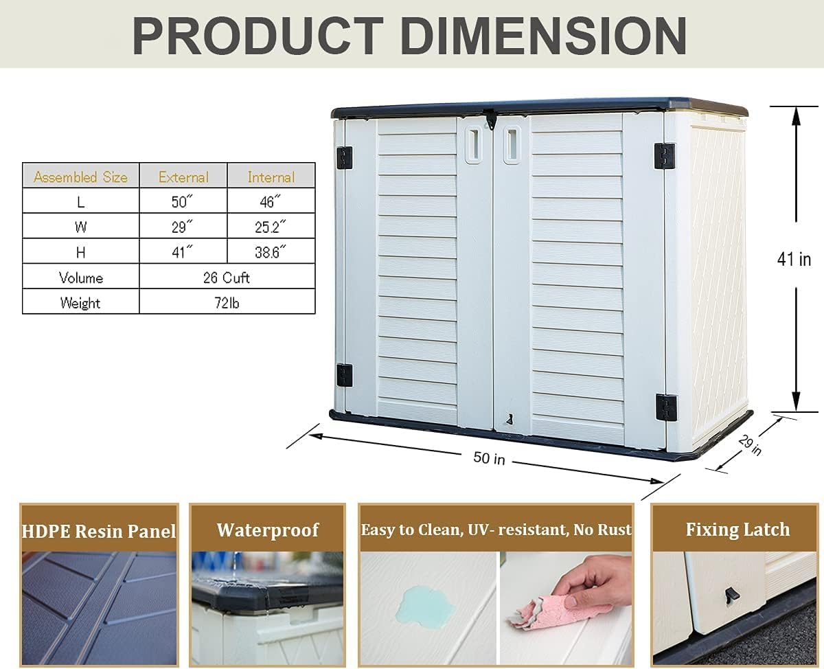 bike storage shed dimensions and horizontal resin design
