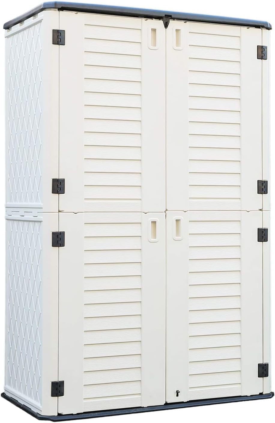white four-door outdoor storage cabinet for tools and outdoor supplies