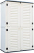 white resin vertical storage cabinet for outdoor tools and garden gear