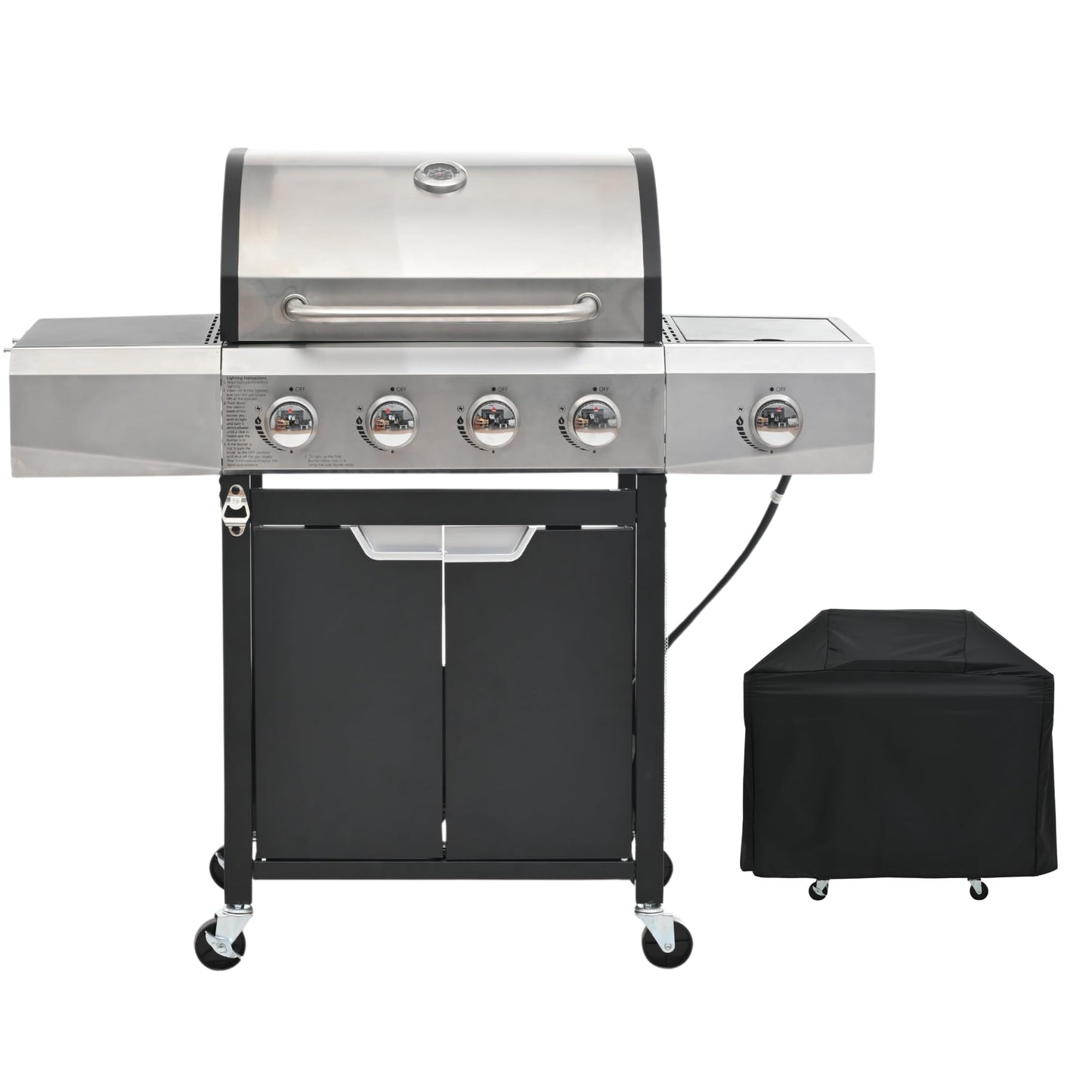 Outdoor 4-Burner Gas Grill with Side Burner stainless steel