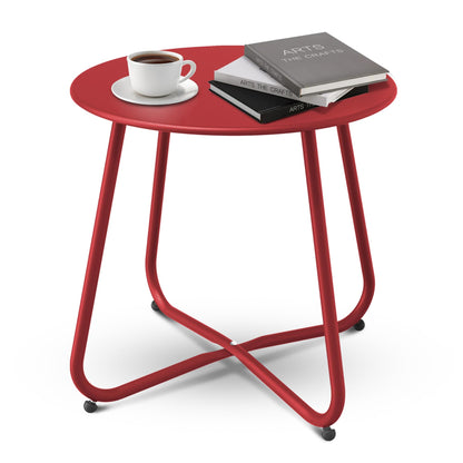 Patio Side Table Waterproof Round Metal Steel Weather Resistant Portable Outdoor and Indoor End Table for Garden Balcony Yard