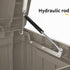 Deck box lid support with hydraulic rod detail