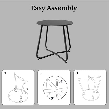 Patio Side Table Waterproof Round Metal Steel Weather Resistant Portable Outdoor and Indoor End Table for Garden Balcony Yard