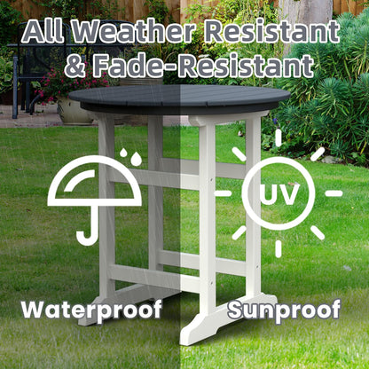 Outdoor Bar Table, 35 Inch Round Side Table, All Weather Counter Height Table with Built-in Footrest, for Backyard, Garden, Indoor Outdoor Companion