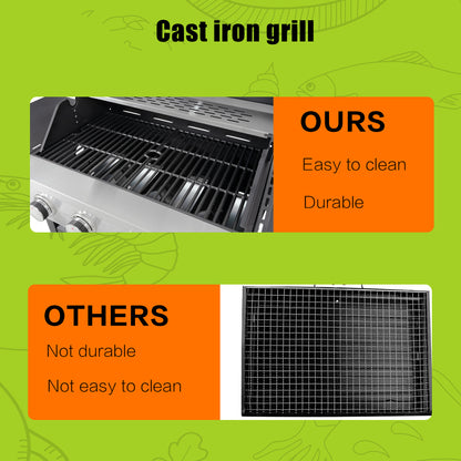 Gas Grill, 4 Burner/Silver BBQ Propane Gas Grill