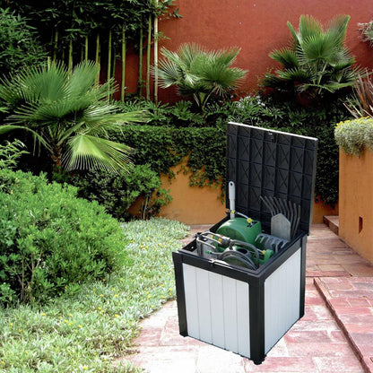 50 Gallon Outdoor Storage Box, Resin Deck Box, Waterproof , Lockable, UV-Resistant, Black & White