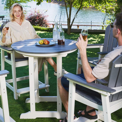 Outdoor Bar Table, 35 Inch Round Side Table, All Weather Counter Height Table with Built-in Footrest, for Backyard, Garden, Indoor Outdoor Companion