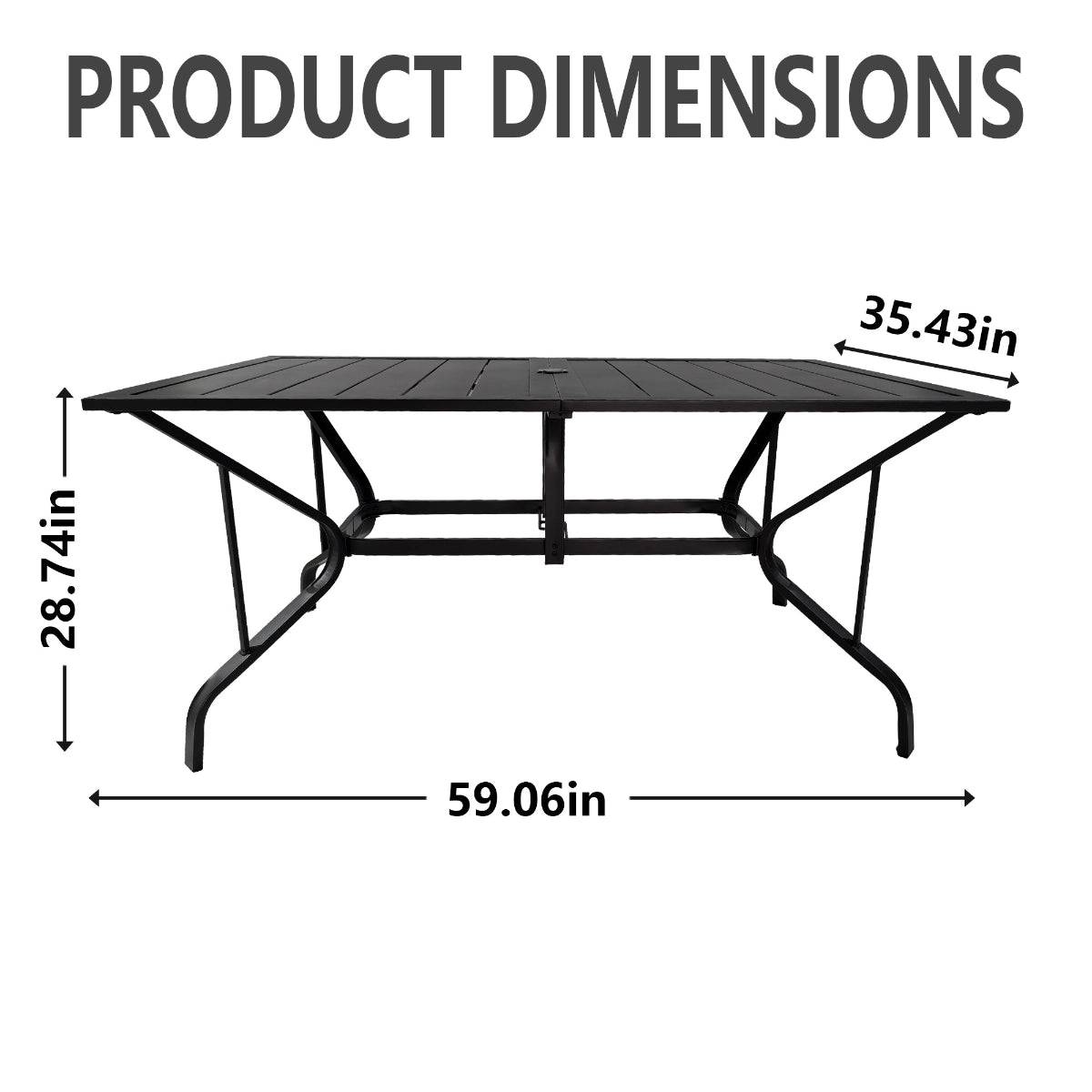 59-Inch Rectangular Metal Outdoor Dining Table for 6