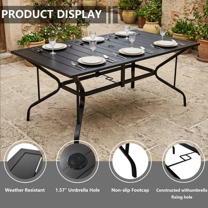 59-Inch Rectangular Metal Outdoor Dining Table for 6