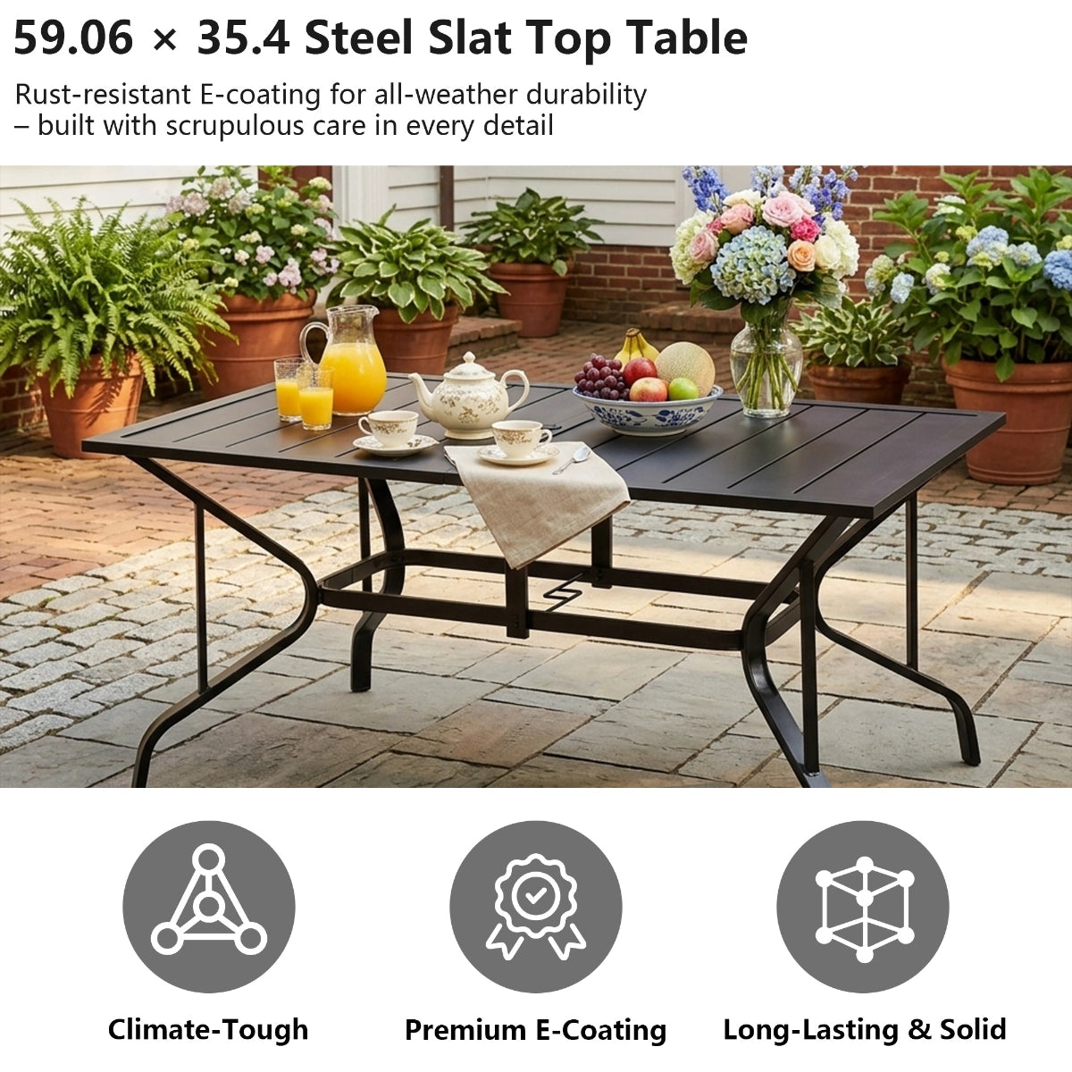 59-Inch Rectangular Metal Outdoor Dining Table for 6