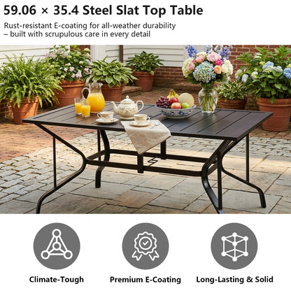 59-Inch Rectangular Metal Outdoor Dining Table for 6