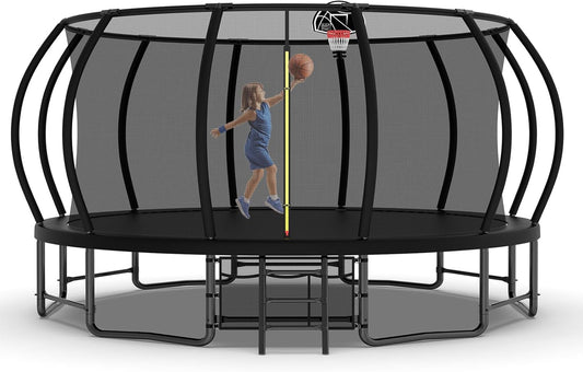 Yardgrace Outdoor Trampoline, Recreational Trampolines with Enclosure Net and Ladder, Outdoor Anti-Rust Trampolines for Kids and Adults, Gifts for Kids