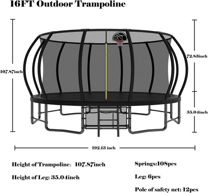 Yardgrace Outdoor Trampoline, Recreational Trampolines with Enclosure Net and Ladder, Outdoor Anti-Rust Trampolines for Kids and Adults, Gifts for Kids
