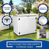 horizontal outdoor storage shed for bikes bins and garden tools