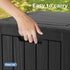 Resin deck box lid and textured surface detail
