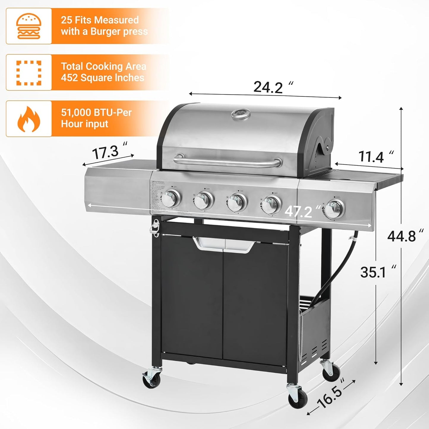 Propane Grill 4 Burner Barbecue Grill Stainless Steel Gas Grill