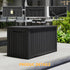 black resin deck box for patio and outdoor living area