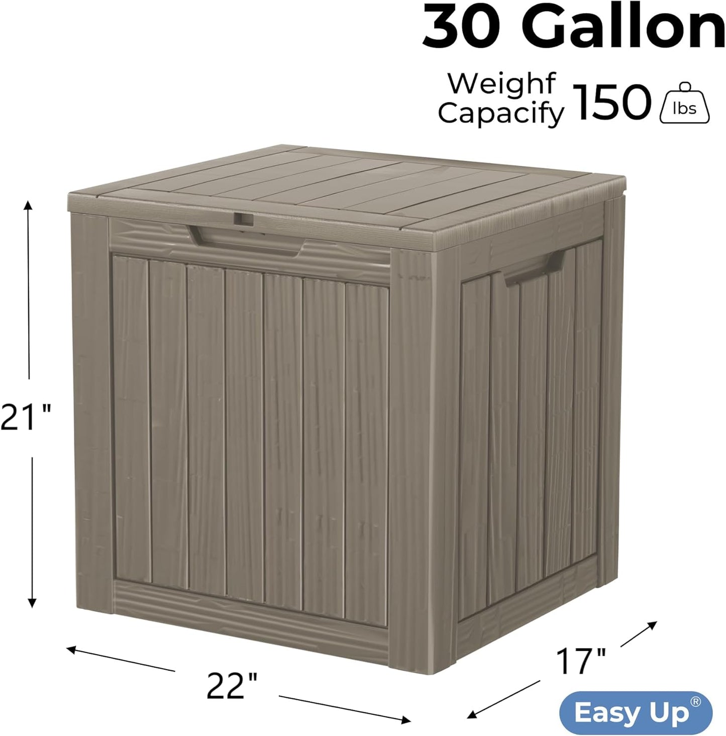 30 Gallon Outdoor Storage Box, Resin Deck Box, Waterproof , Lockable, UV-Resistant, Coffee