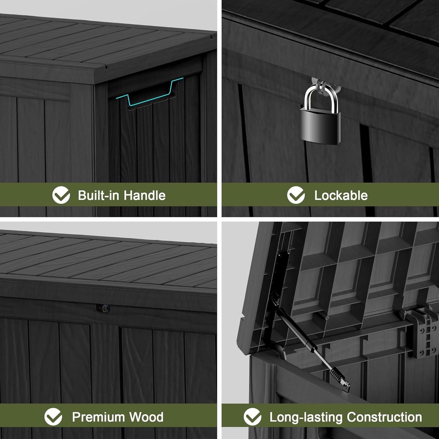 180 Gallon Outdoor Storage Box, Resin Deck Box, Waterproof , Lockable, UV-Resistant, Black