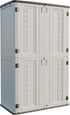 white vertical outdoor storage shed for patio and garden tools