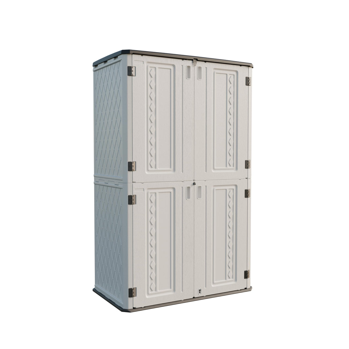white vertical outdoor storage cabinet with compact footprint