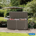 180 gallon resin deck box in a garden seating area