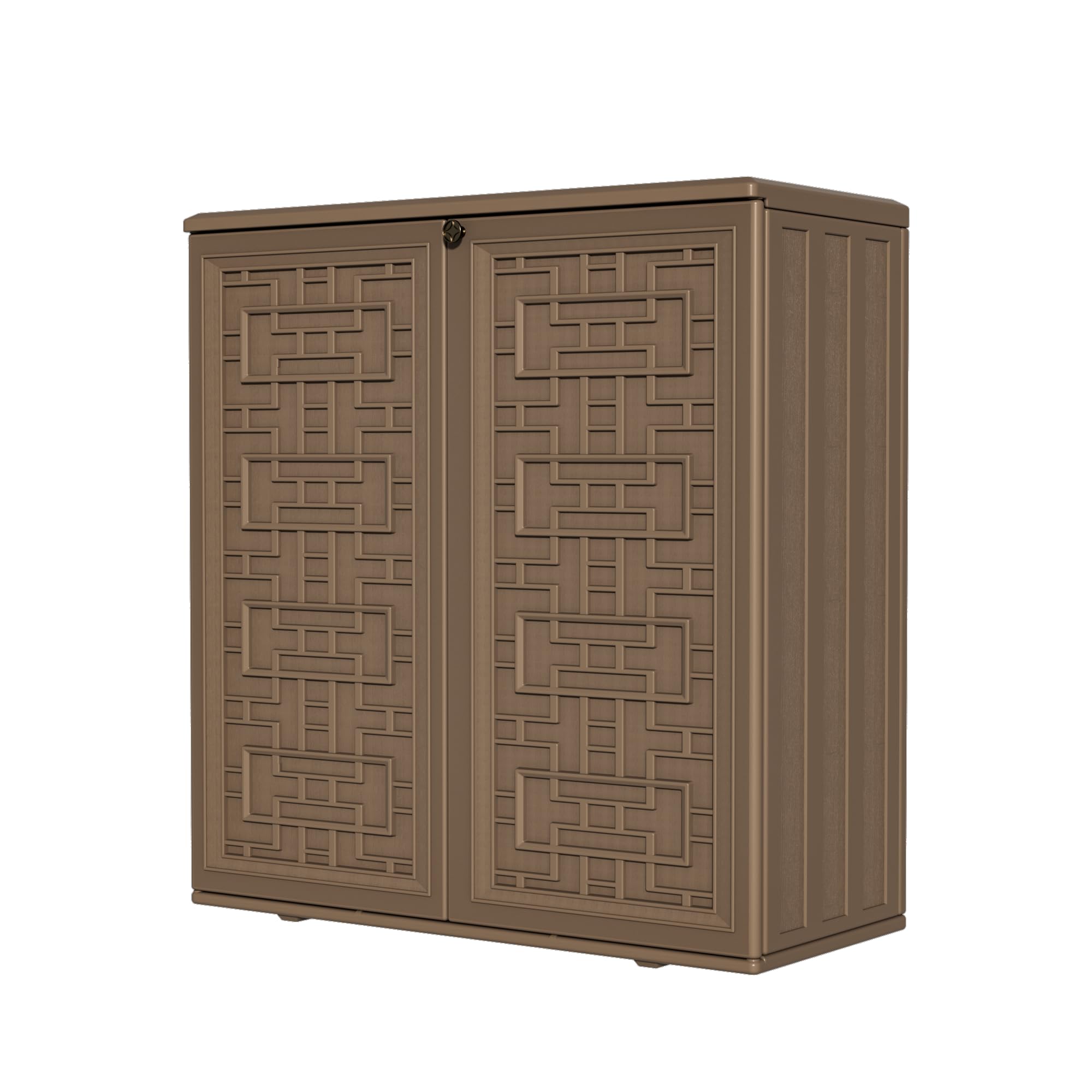 brown resin vertical storage cabinet for outdoor tools