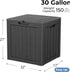 Black 30 gallon resin deck box for compact outdoor storage