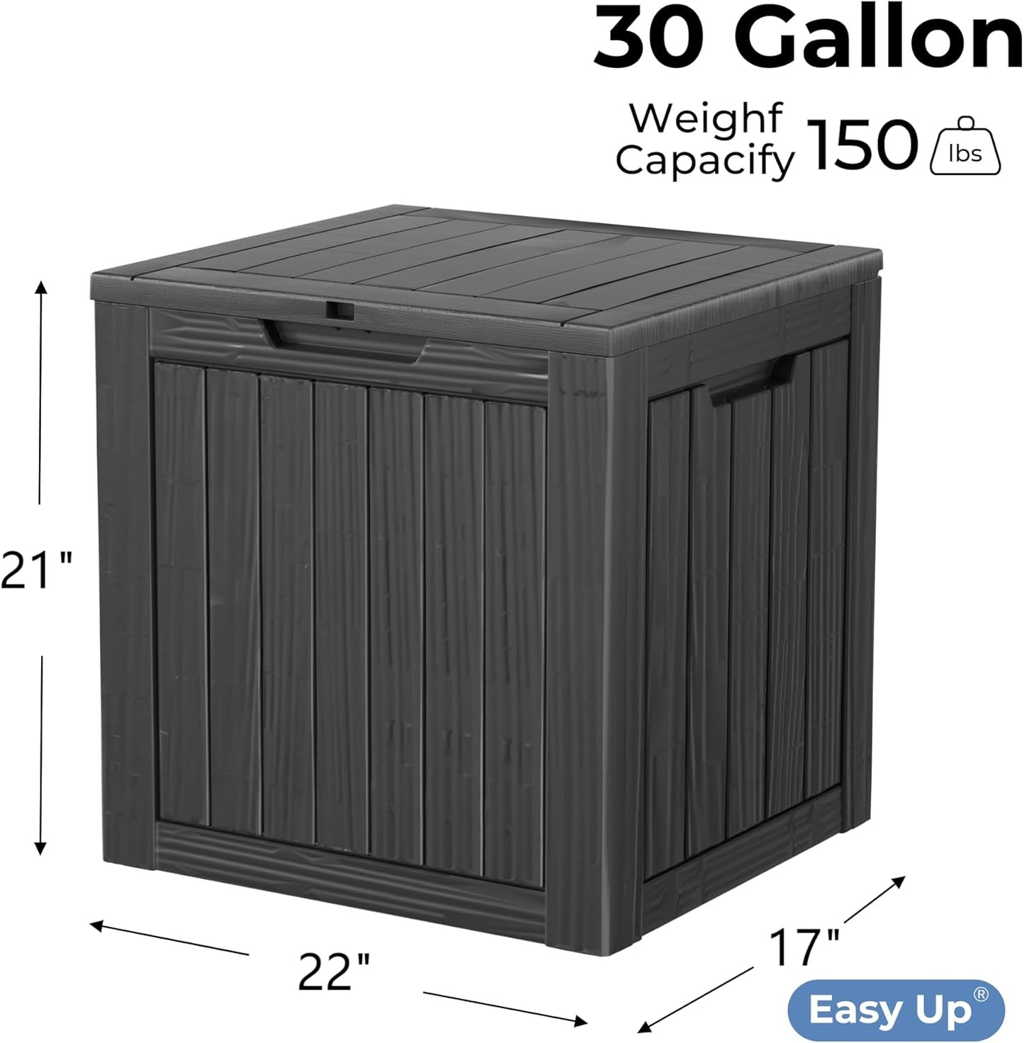 30 Gallon Outdoor Storage Box, Resin Deck Box, Waterproof , Lockable, UV-Resistant, Black