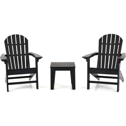 3-Piece Adirondack Patio Furniture Set with Side Table, All-Weather HDPE Outdoor Furniture for Deck, Garden, Backyard, Woodgrain Finish, Fade-Resistant and Easy Assembly