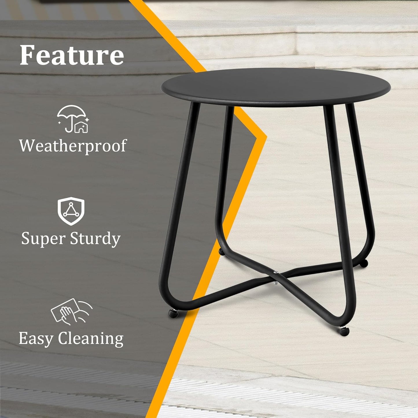 Patio Side Table Waterproof Round Metal Steel Weather Resistant Portable Outdoor and Indoor End Table for Garden Balcony Yard