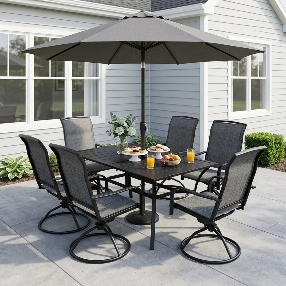 Yardgrace 7 piece outdoor dining furniture set with swivel chairs, dining table, and umbrella for patio entertaining