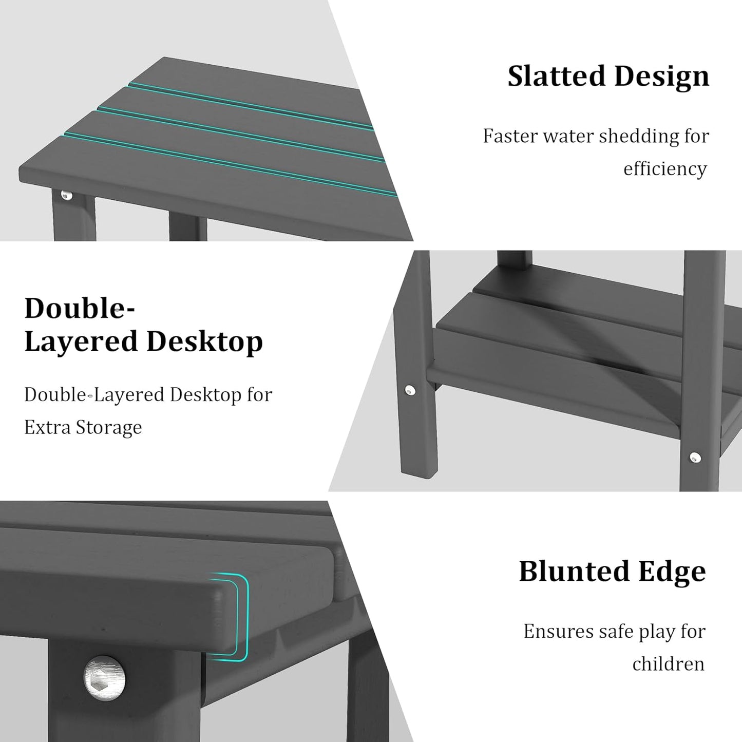 Yardgrace Outdoor Side Table,2-Tier Adirondack HDPE Small Patio Table for Porch, Yard, Weather Resistant, Outside or Indoor