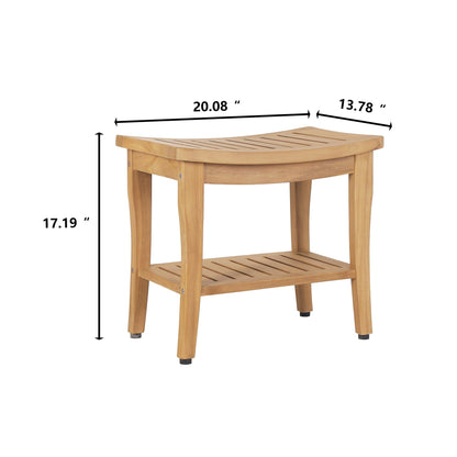 Waterproof Teak Shower Bench with Shelf & Non-Slip Feet, Heavy Duty Shower Chair for Inside Shower, Shower Stools for Seniors
