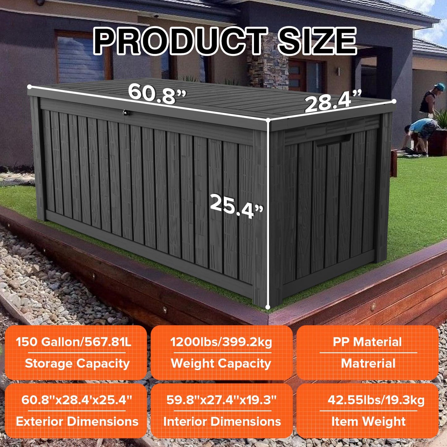 【Price Drop】Yardgrace 150 Gallon Deck Box, Outdoor Storage Box for Outdoor Cushion Storage and Delivery Storage Lockable Resin Waterproof & UV-Resistant