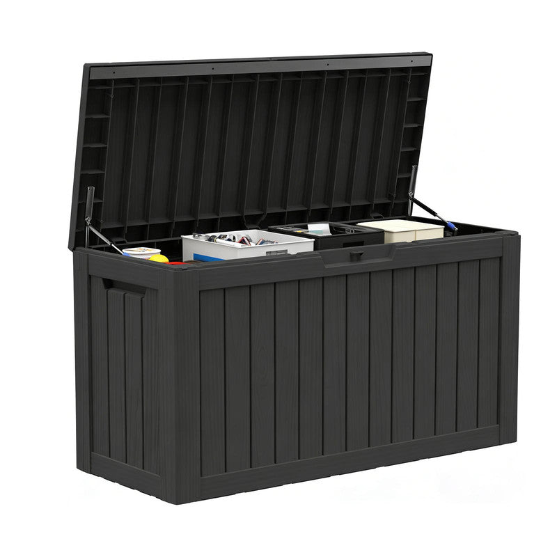 100 gallon black resin outdoor storage deck box for patio, garden and outdoor organization