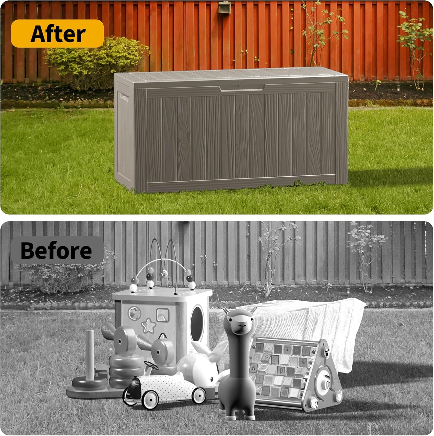 80 Gallon Outdoor Storage Box, Resin Deck Box, Waterproof , Lockable, UV-Resistant, Coffee