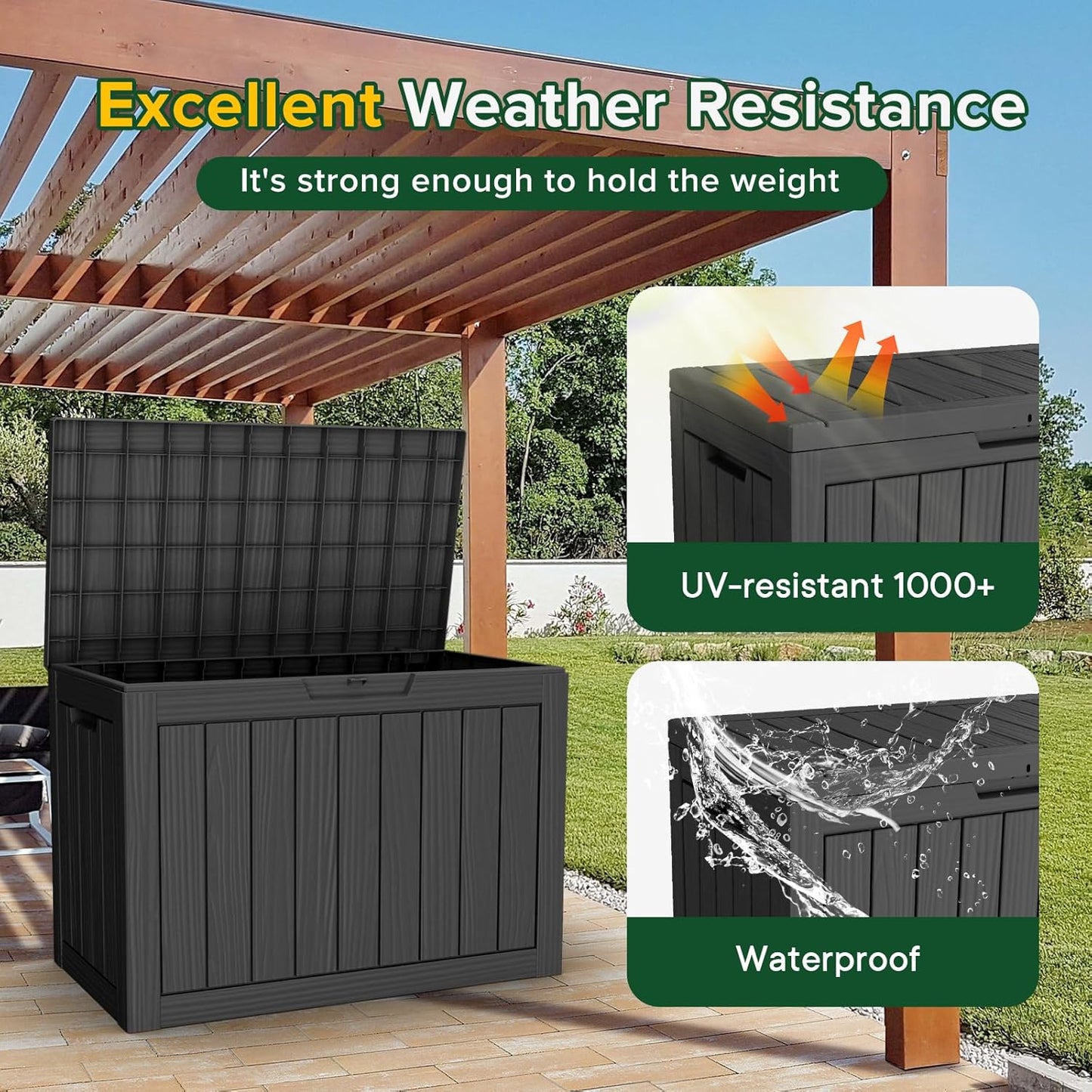 45 Gallon Outdoor Storage Box, Resin Deck Box, Waterproof , Lockable, UV-Resistant, Black