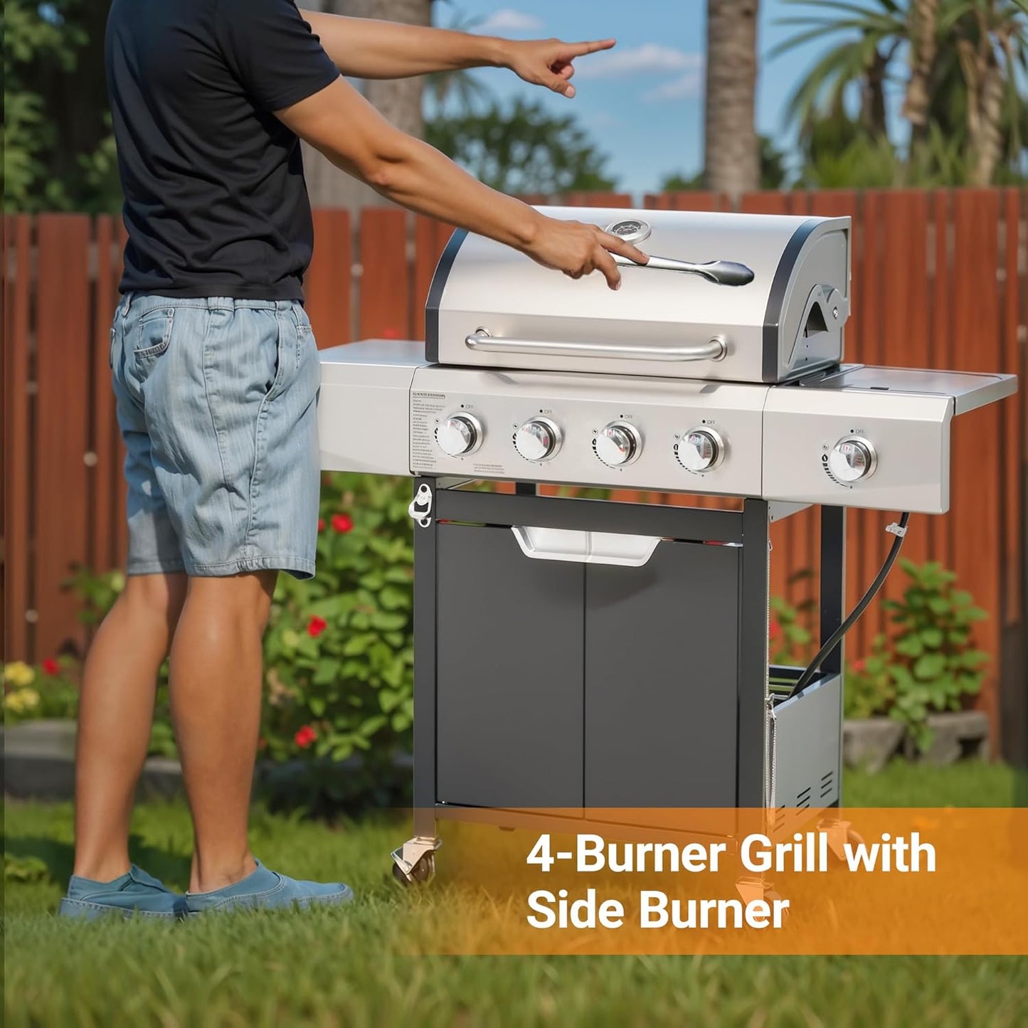 Propane Grill 4 Burner Barbecue Grill Stainless Steel Gas Grill