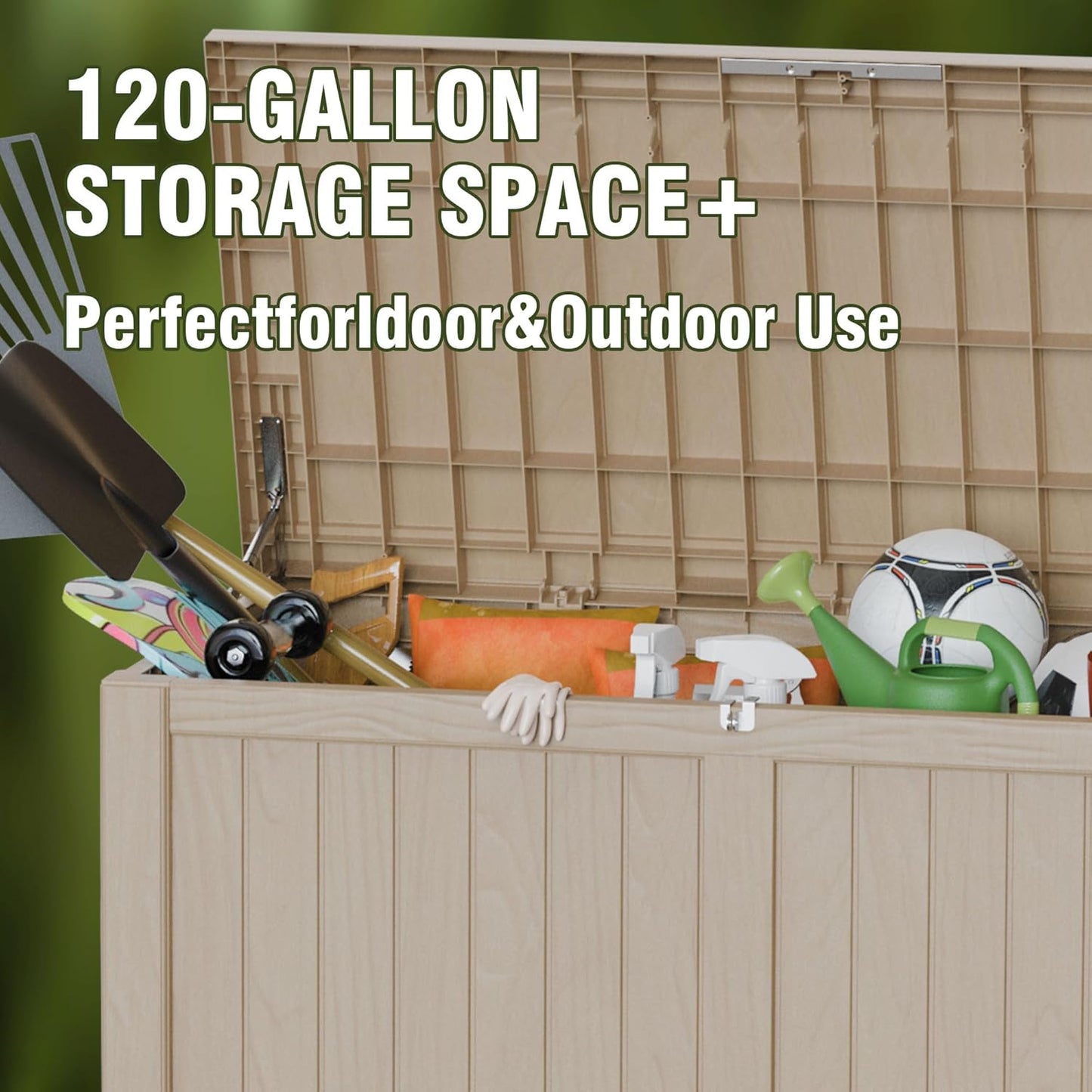 120 Gallon Outdoor Storage Box, Resin Deck Box, Waterproof , Lockable, UV-Resistant, Coffee