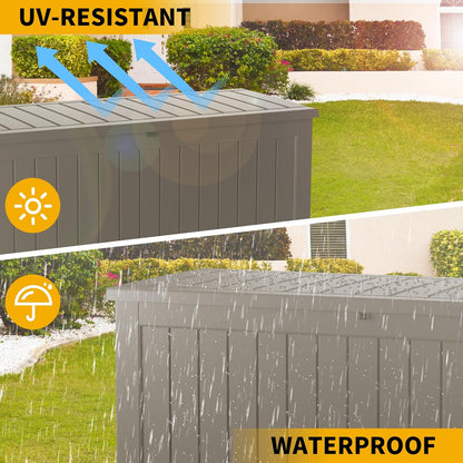 230 Gallon Outdoor Storage Box, Resin Deck Box, Waterproof , Lockable, UV-Resistant, Coffee