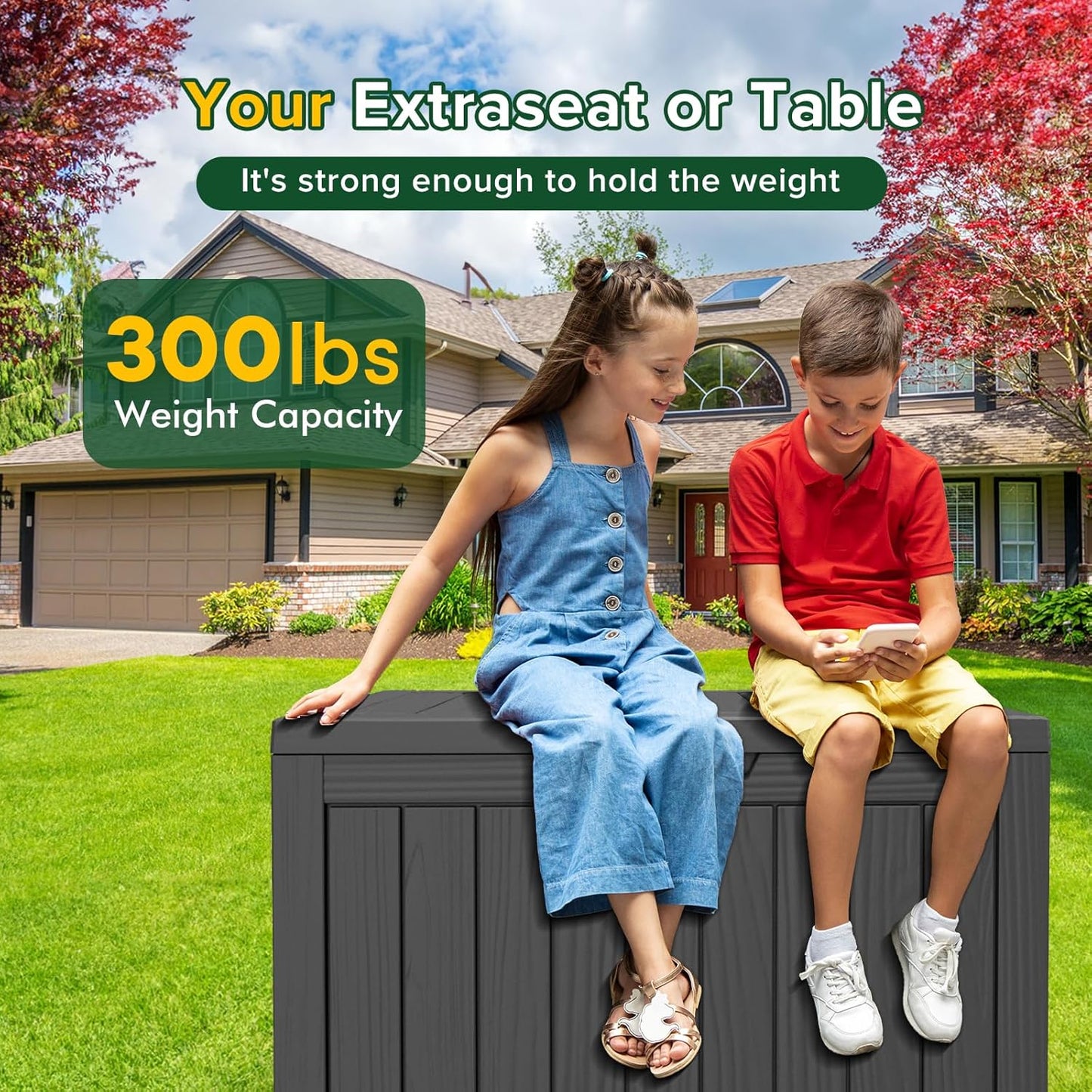 45 Gallon Outdoor Storage Box, Resin Deck Box, Waterproof , Lockable, UV-Resistant, Black