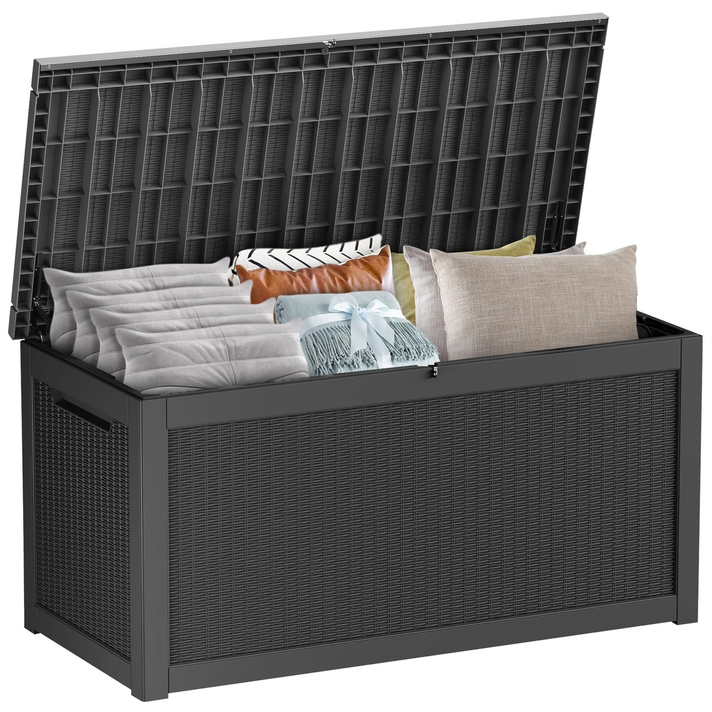 100 Gallon Outdoor Storage Box, Resin Deck Box, Waterproof , Lockable, UV-Resistant, Black